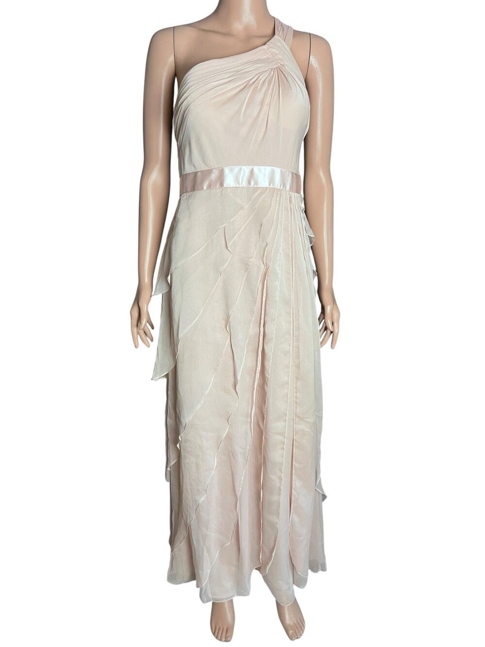 Adrianna Papell Layered Pink Chiffon Maxi Dress 10 One Shoulder Fairy Romantic